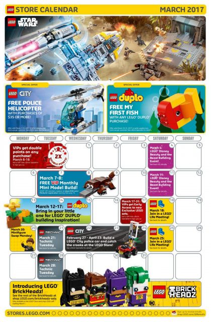 Calendario LEGO Store Marzo 2017