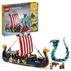 LEGO Creator 3in1 Viking Ship and the Midgard Serpent 31132 Building Kit; Features Ship, House and Wolf Toys; Creative Gift for Kids Aged 9+ Who Love Viking Adventures and Construction (1,192 Pieces)