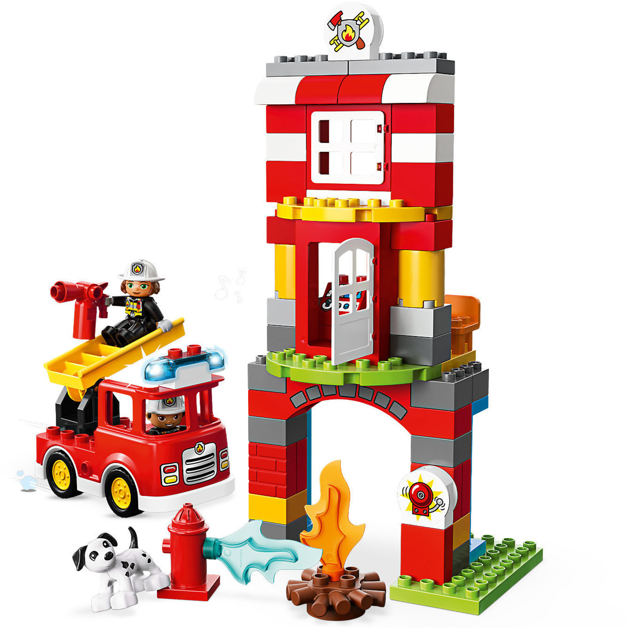 LEGO DUPLO Town Caserma dei Pompieri, Include Camion Giocattolo e 2 Vigili  del Fuoco, con Luci e Suoni, per Bambini di 2-5 Anni, 10903