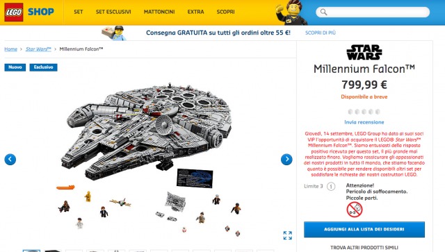 LEGO Star Wars UCS Millennium Falcon 75192 non disponibile