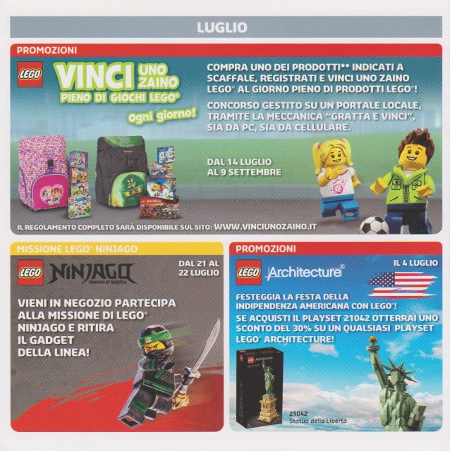 Promozioni LEGO Store Italia Luglio Agosto 2018