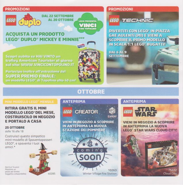 Promozioni LEGO Store Italia Settembre Ottobre 2018