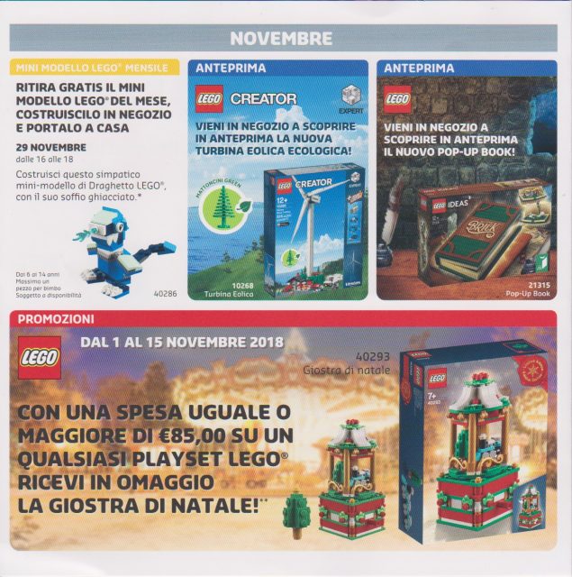 Volantino del LEGO Store Italia Novembre – Dicembre 2018